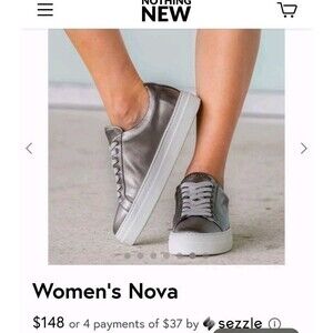 Womans nova Platnium Sneaker Upcycled Metallic Sneakers Size 9 Handcrafted Shoes